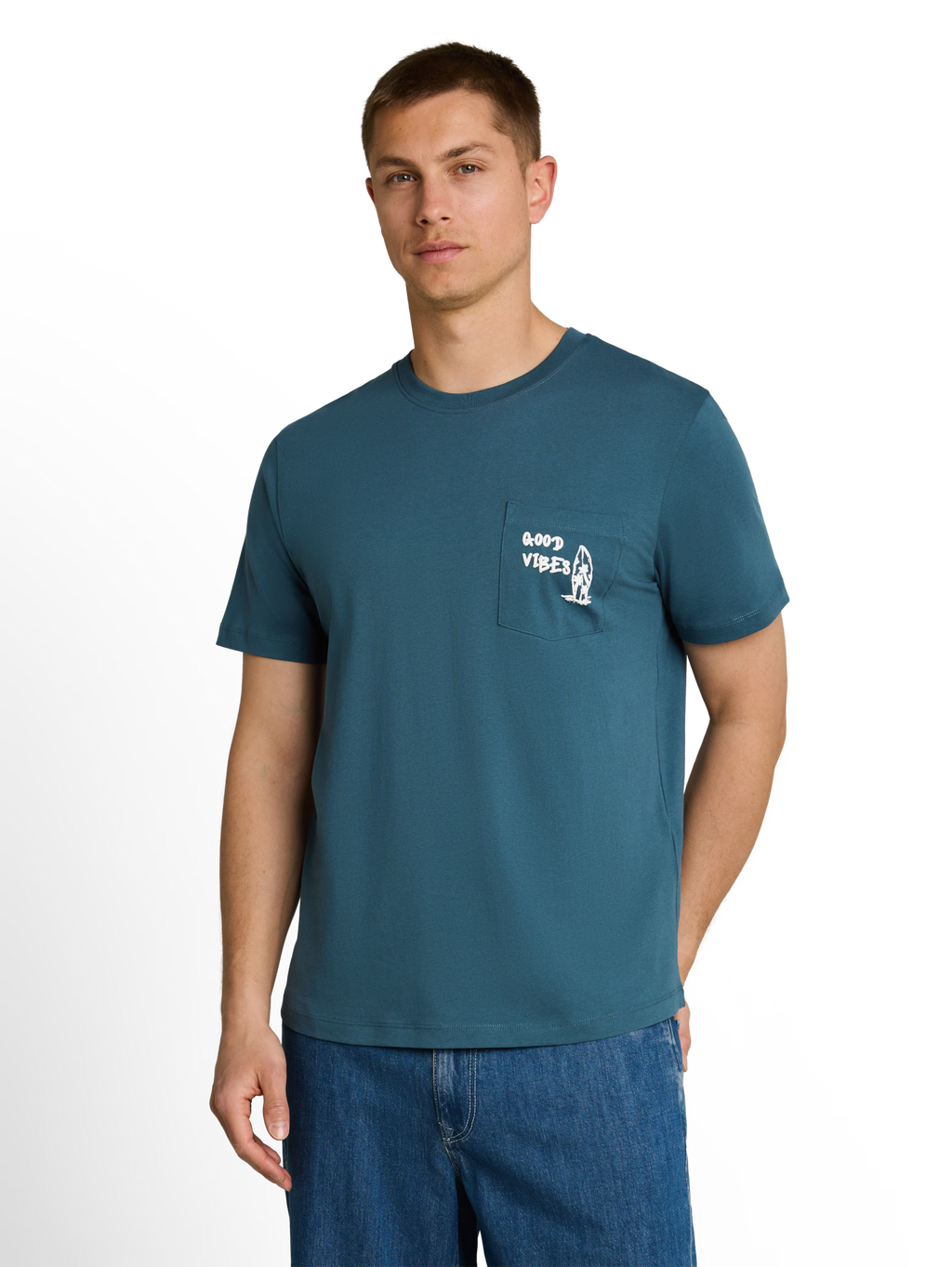 T-shirt con taschino e scritta