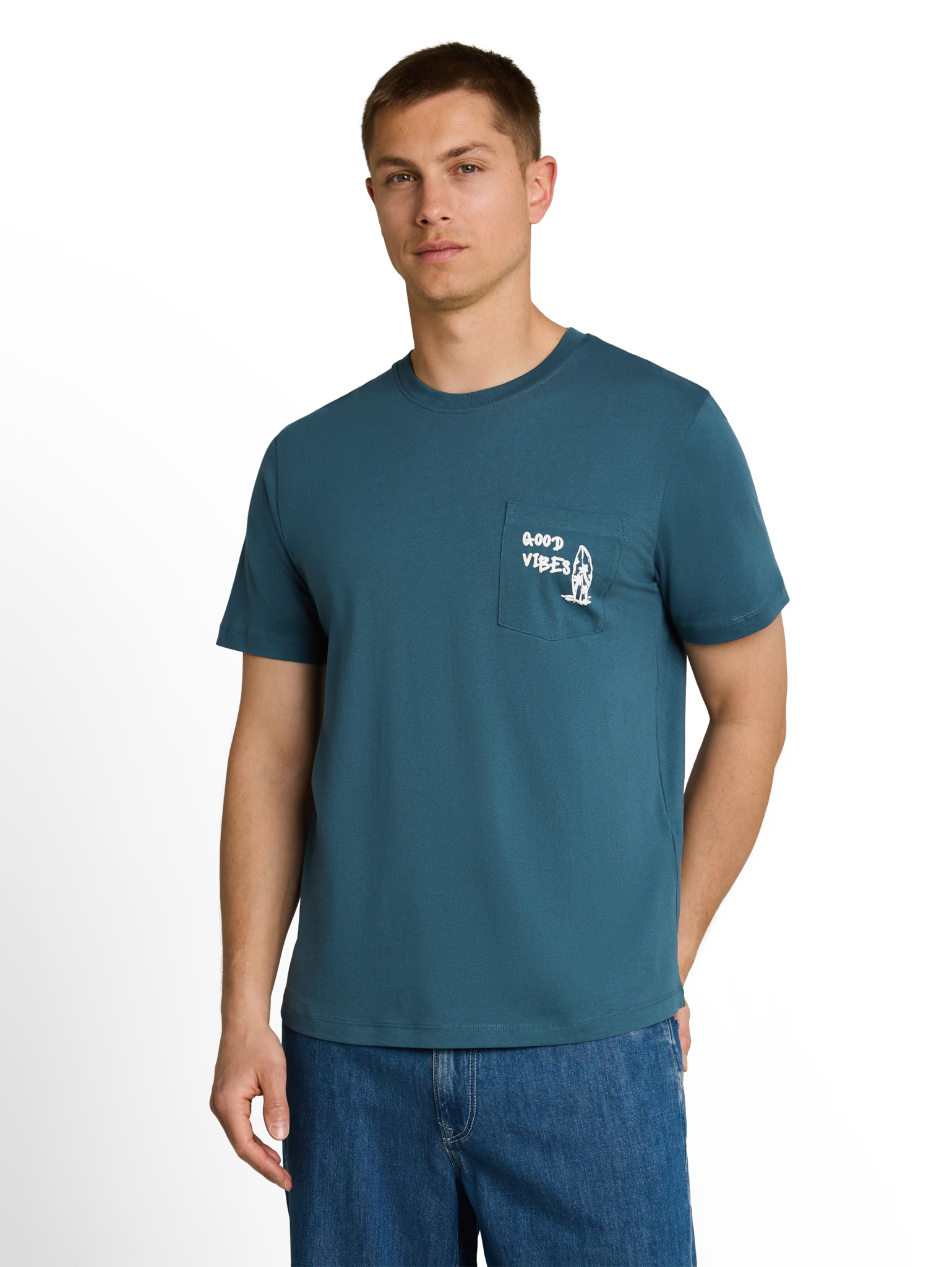 T-shirt con taschino e scritta