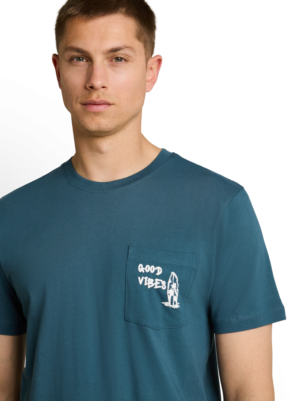 T-shirt con taschino e scritta