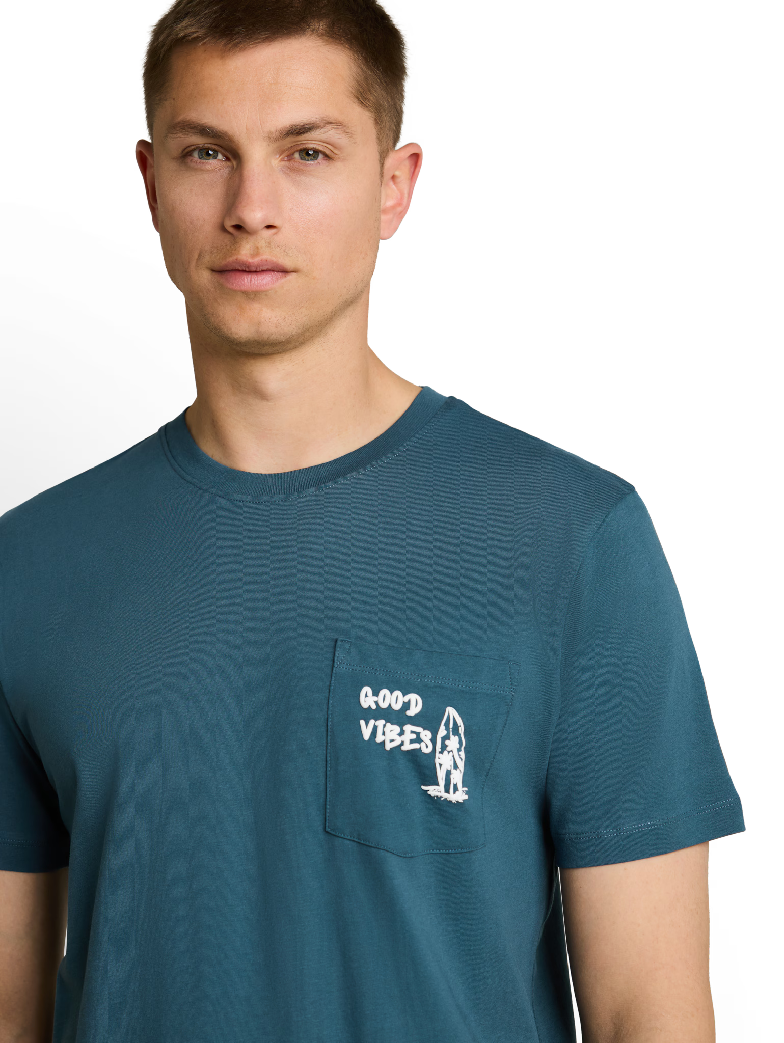T-shirt con taschino e scritta