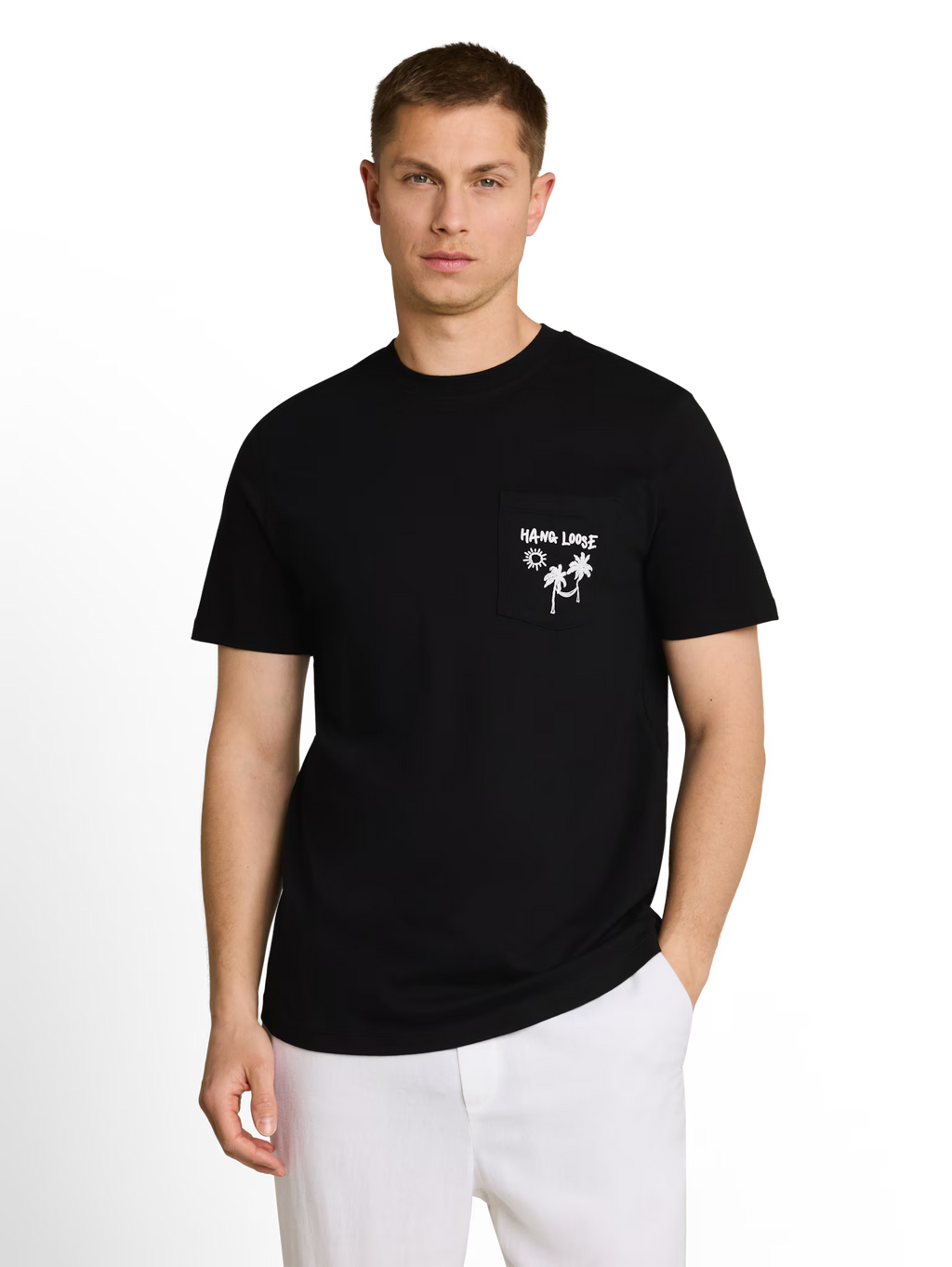 T-shirt con taschino e scritta