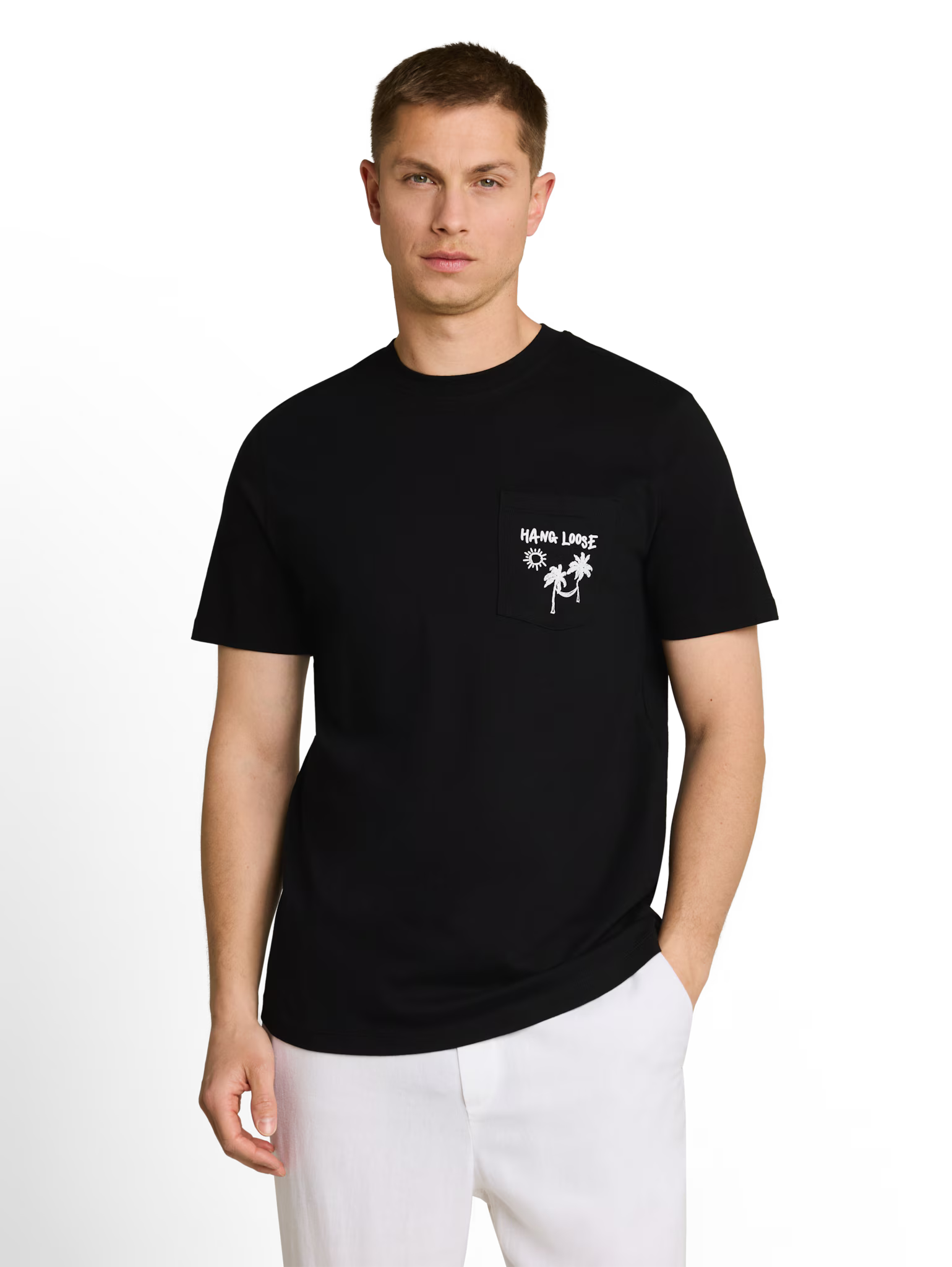 T-shirt con taschino e scritta