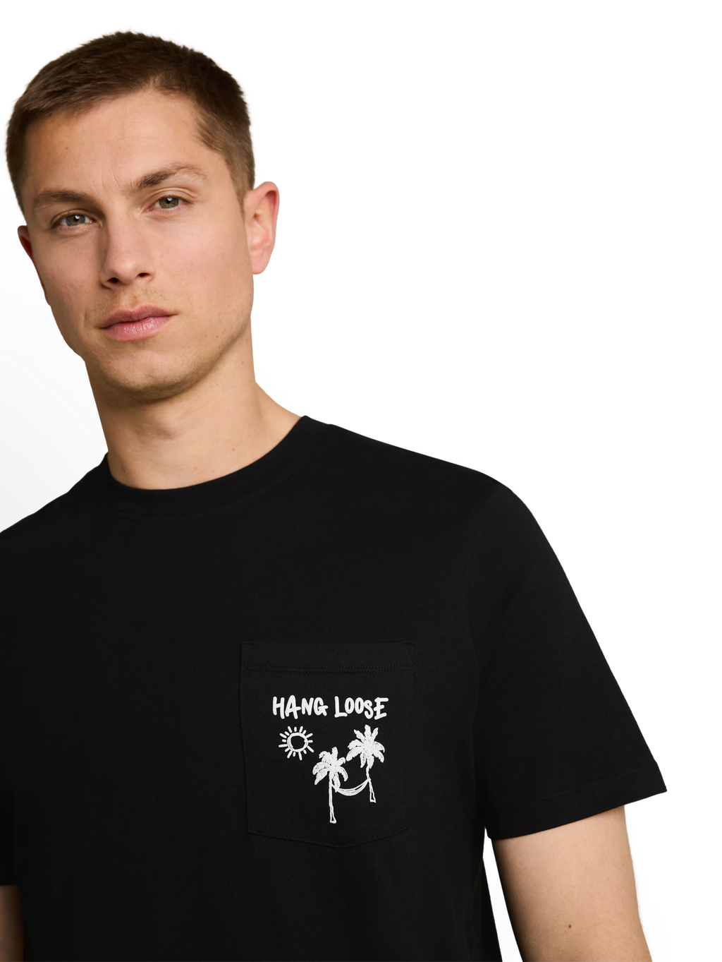 T-shirt con taschino e scritta