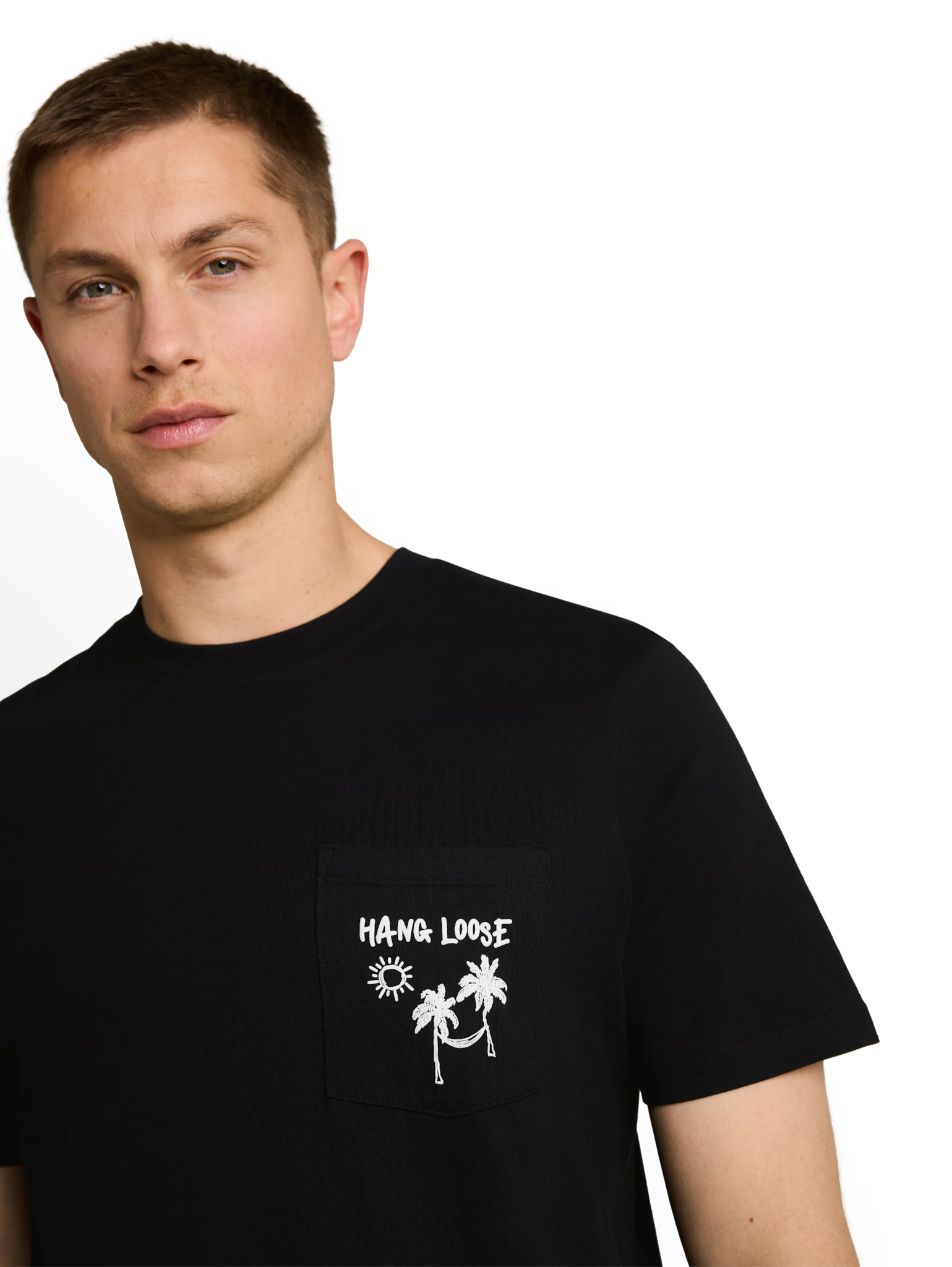 T-shirt con taschino e scritta